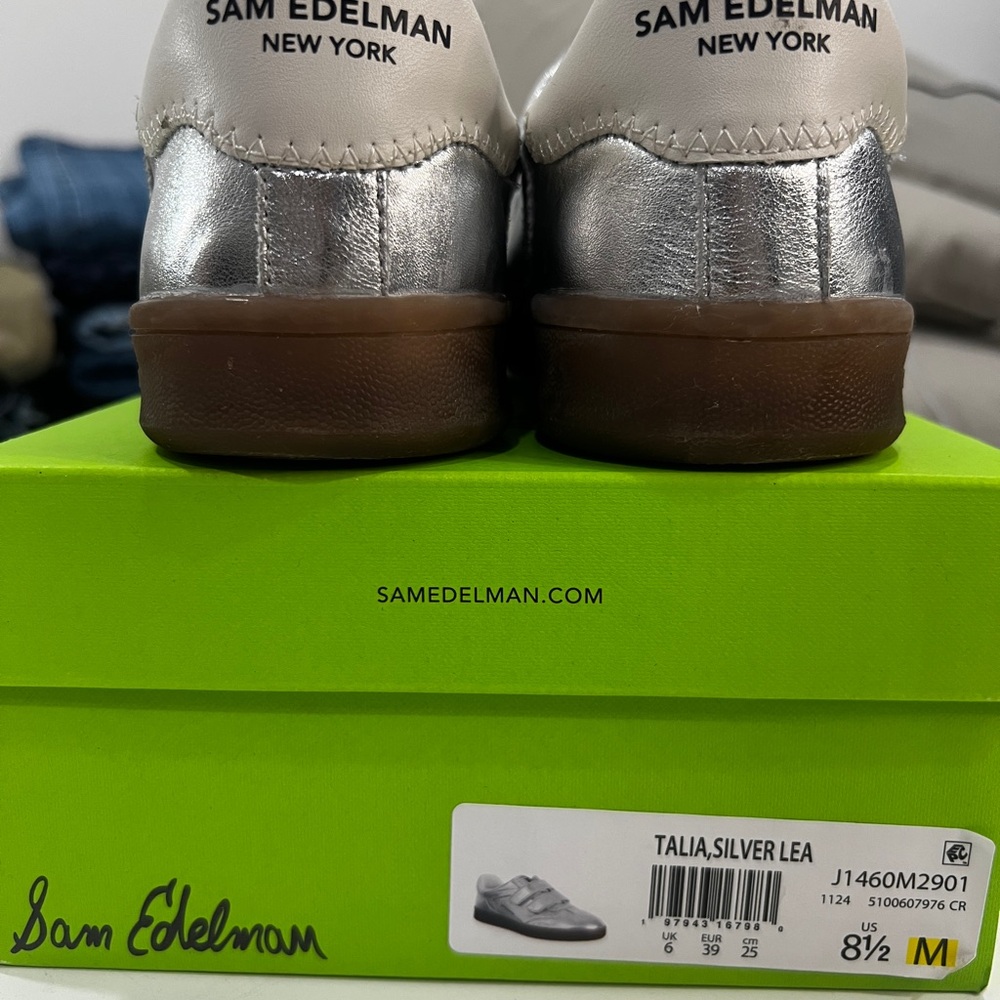Sam Edelman Women’s Silver Velcro Sneakers with Gum Sole, Talia, size 8.5 - Picture 3 of 7